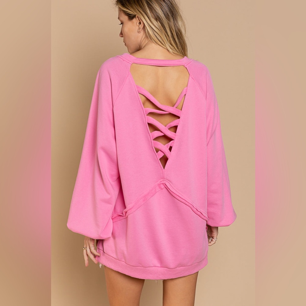 POL Vibrant Hot Pink Open Back Slouchy Sweatshirt | Relaxed Fit - Picture 5 of 5